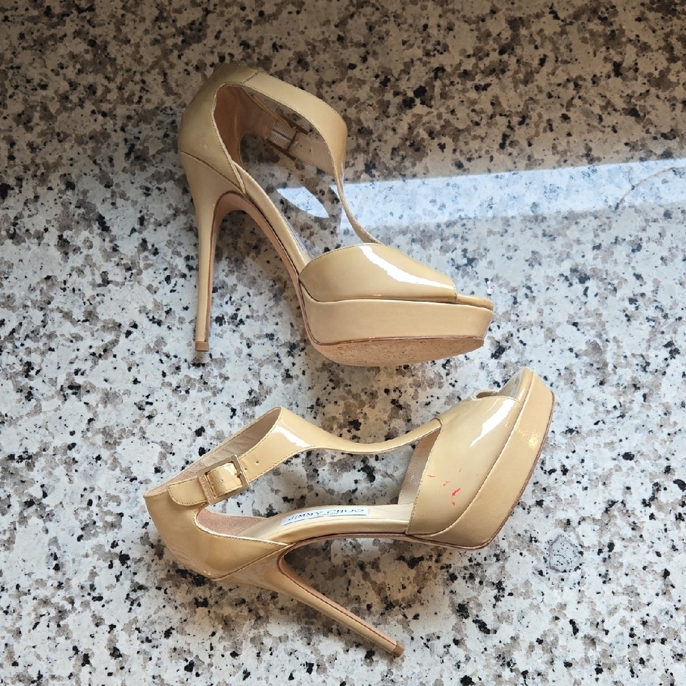 Jimmy Choo Patent Leather Totem T-Strap Platform Stilettos  EU Sz 38.5 - Picture 6 of 16